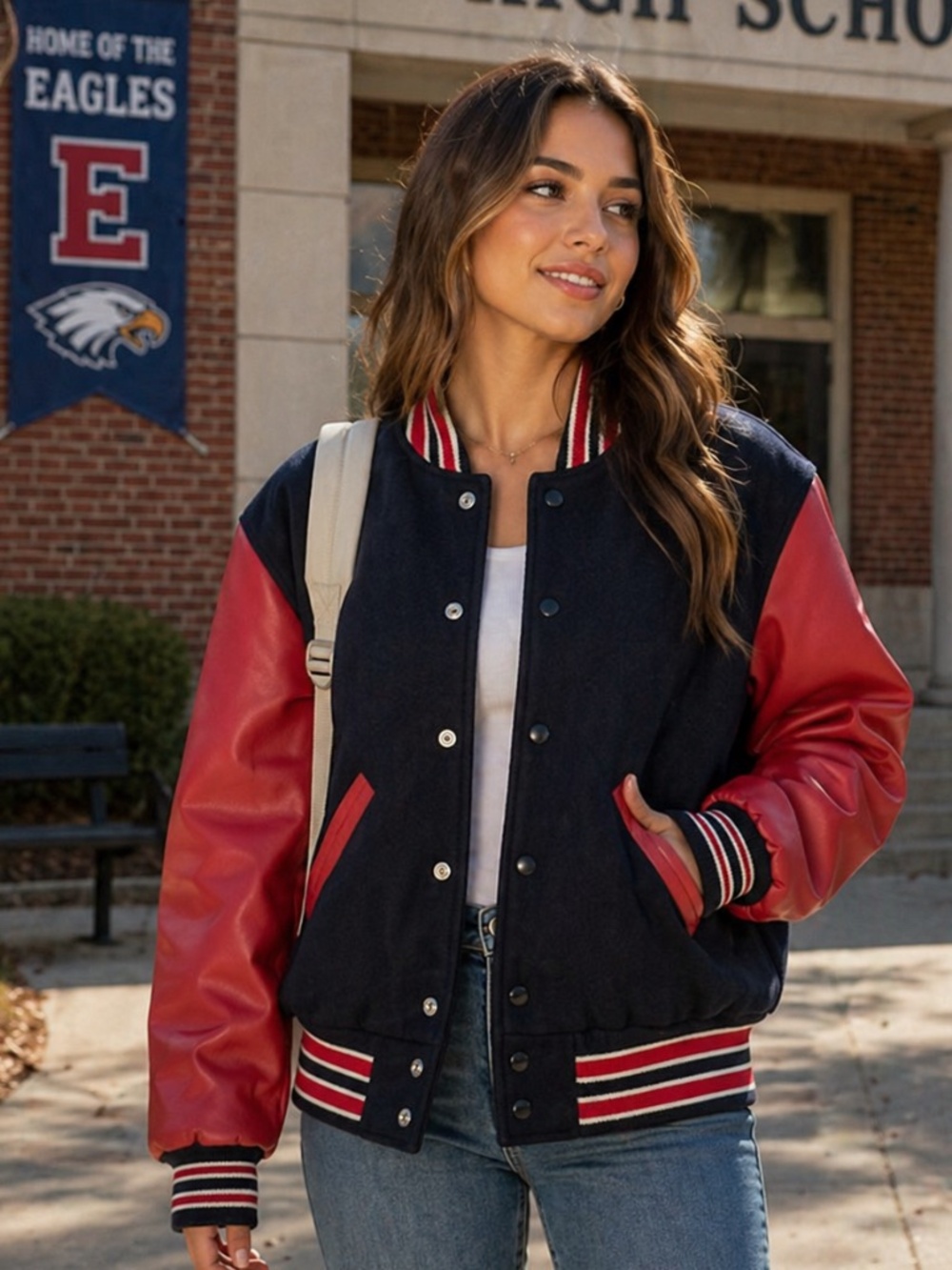 NWT Dicks Sporting Goods Wool Leather Varsity Letterman's Jacket Red Navy S